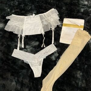 Victoria's Secret White “I Do’’ and Light Blue Lace Lingerie Set